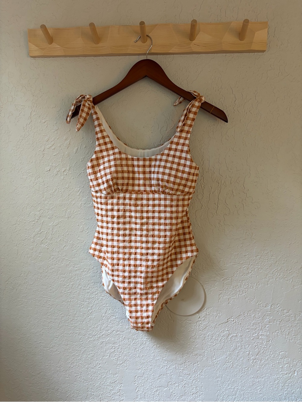 Andie Women’s Tan and White Gingham One-Piece Swimsuit